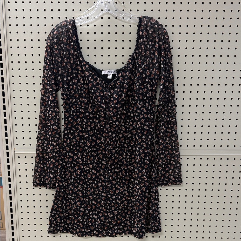 Inspired Hearts Black and Pink Floral Midi Dress